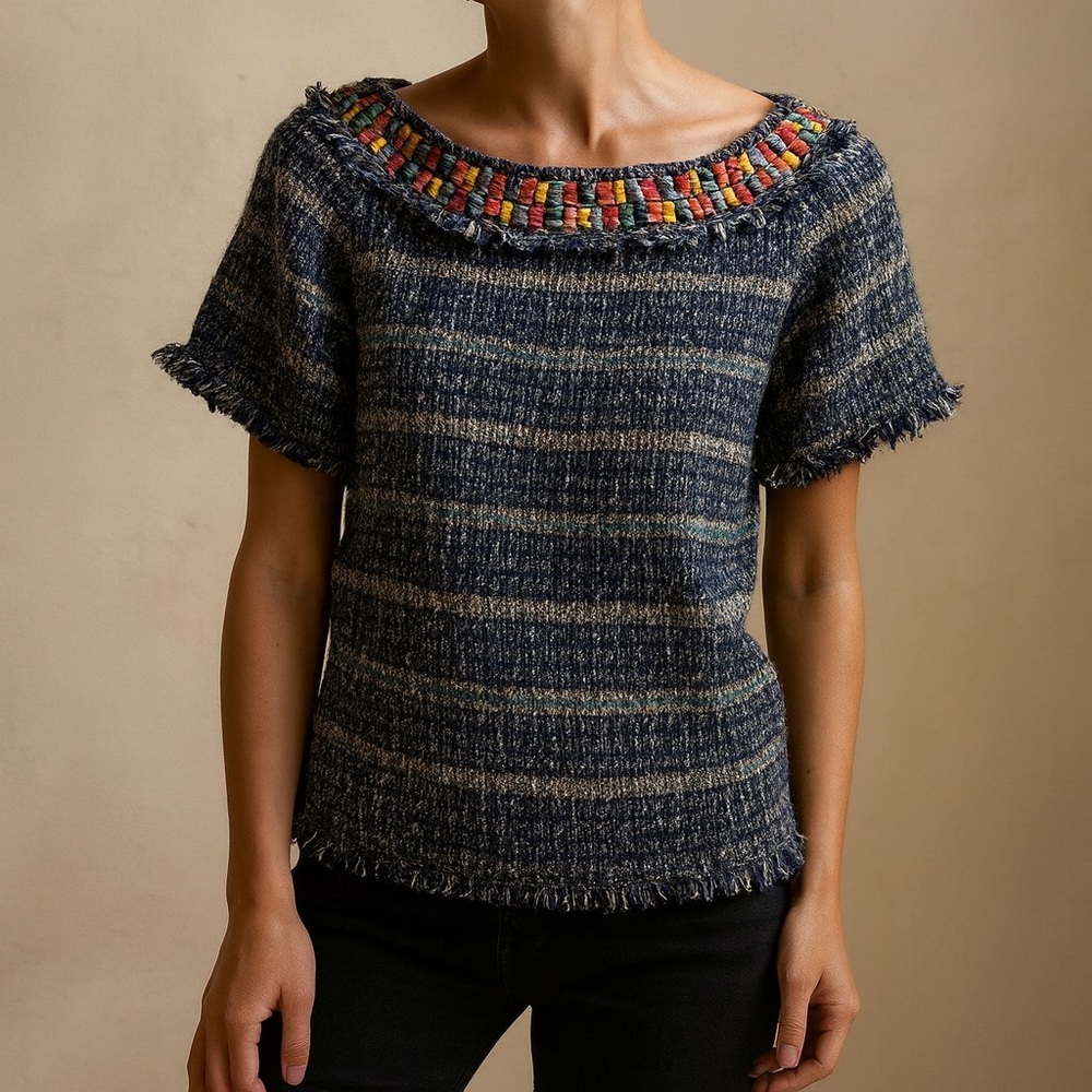 Tory Burch Joan Tweed Top Size 14 Normandy Blue
